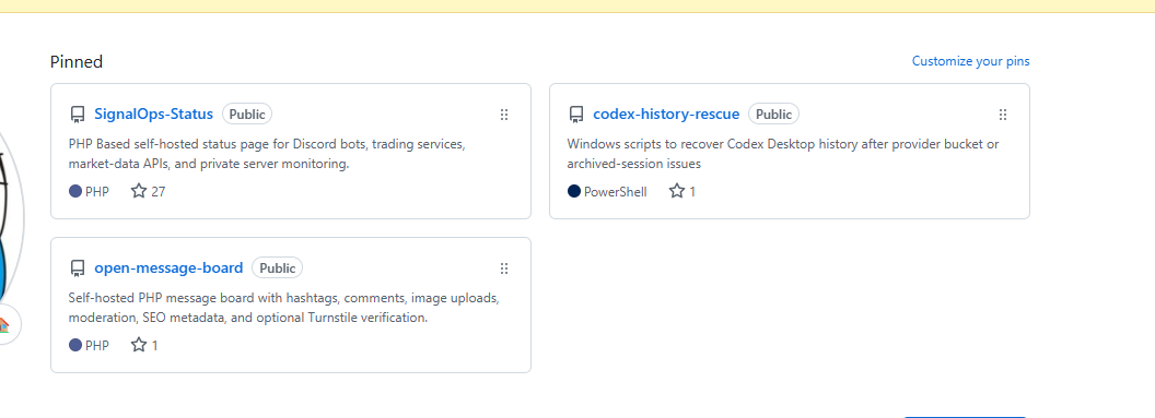 GitHub pinned open source projects